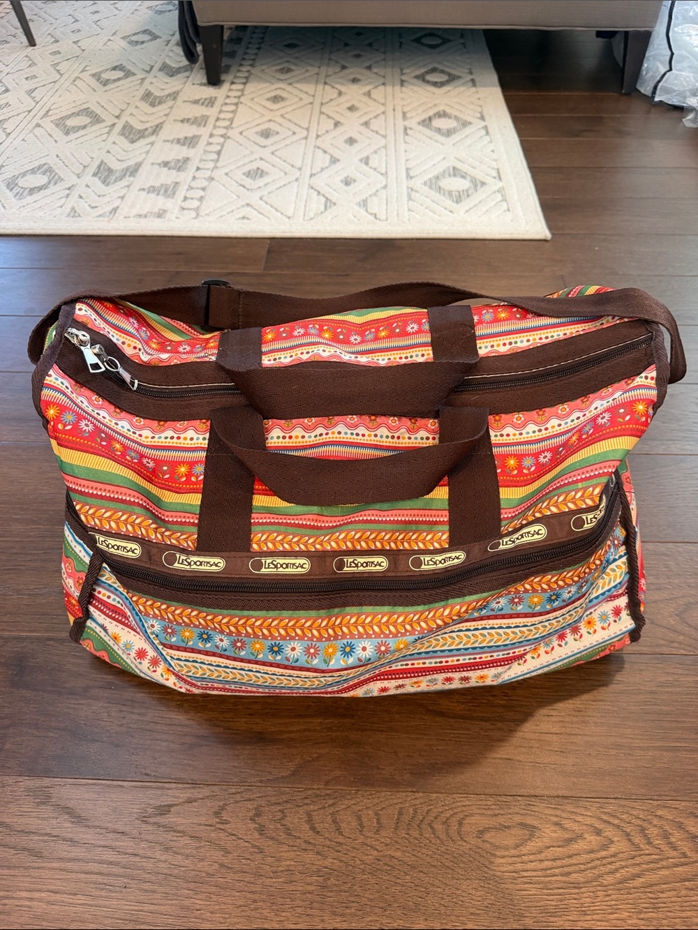 Lesportsac Multicolor Striped Duffle Bag - Red, Green, Blue, Brown - C61-148